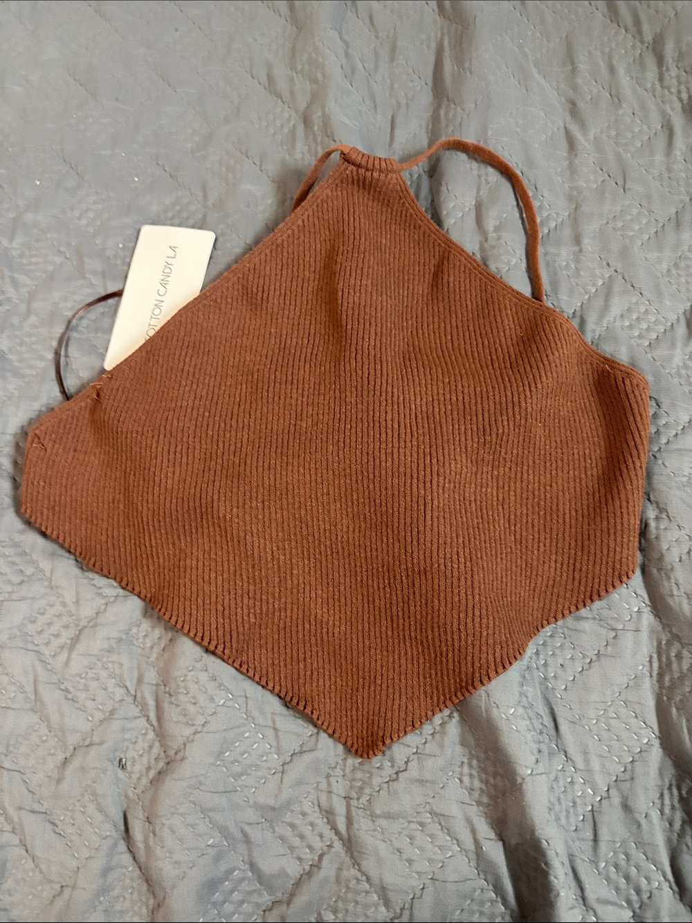 Cotton Candy Brown Ribbed Halter Sweater Top